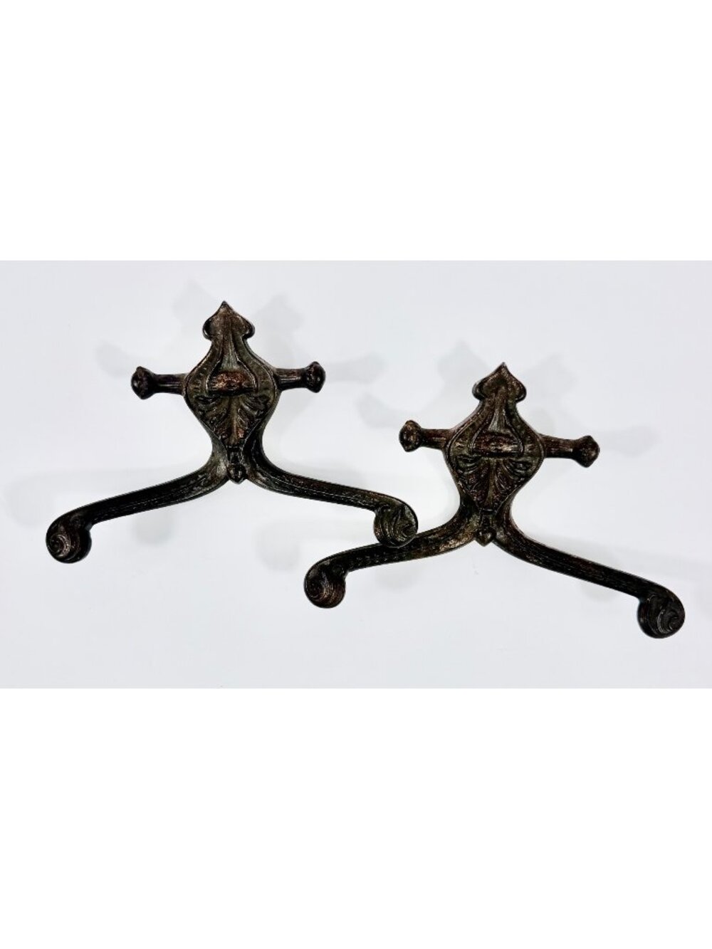Pair Of Victorian Ornate Cast Iron Metal Hall Tree Wall Hooks Scroll Design Vint